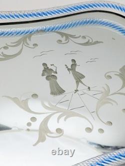 Vintage Murano Glass Twisted Rope Etched Silhouette Mirrored Vanity Tray Italy