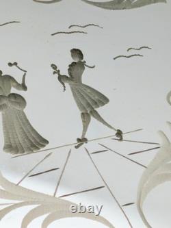 Vintage Murano Glass Twisted Rope Etched Silhouette Mirrored Vanity Tray Italy