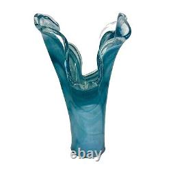 Vintage Murano Glass Two Petals Blue Art Vase