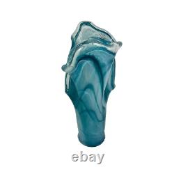 Vintage Murano Glass Two Petals Blue Art Vase