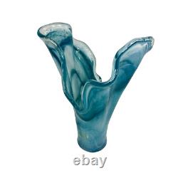 Vintage Murano Glass Two Petals Blue Art Vase