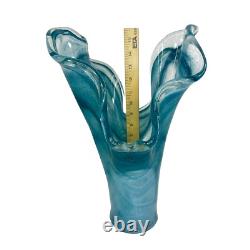 Vintage Murano Glass Two Petals Blue Art Vase
