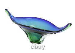 Vintage Murano Glass Two Tone Blue and Green Sommerso Large Centerpiece Bowl 18