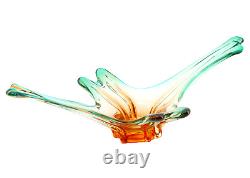 Vintage Murano Glass Two Tone Peach & Green Large Centerpiece Bowl 2 Feet Long