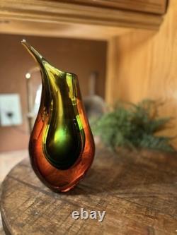 Vintage Murano Glass Vase About 8 Tall Not Signed Or Marked. Smooth Bottom. MCM