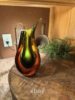 Vintage Murano Glass Vase About 8 Tall Not Signed Or Marked. Smooth Bottom. MCM