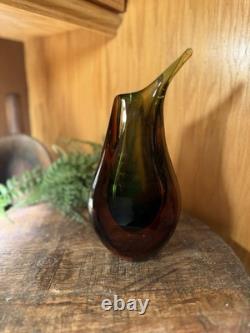 Vintage Murano Glass Vase About 8 Tall Not Signed Or Marked. Smooth Bottom. MCM