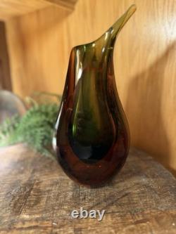 Vintage Murano Glass Vase About 8 Tall Not Signed Or Marked. Smooth Bottom. MCM