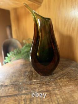 Vintage Murano Glass Vase About 8 Tall Not Signed Or Marked. Smooth Bottom. MCM