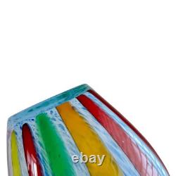 Vintage Murano Glass Vase Bulbous Style Multicolor Canes Design Ruffled Mouth