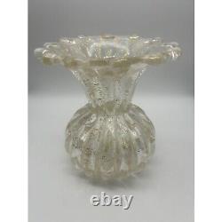 Vintage Murano Glass Vase Clear Art Glass Gold Flecks 6.25