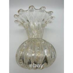 Vintage Murano Glass Vase Clear Art Glass Gold Flecks 6.25