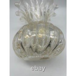 Vintage Murano Glass Vase Clear Art Glass Gold Flecks 6.25