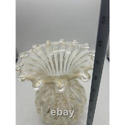 Vintage Murano Glass Vase Clear Art Glass Gold Flecks 6.25