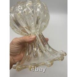 Vintage Murano Glass Vase Clear Art Glass Gold Flecks 6.25