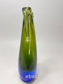 Vintage Murano Glass Vase Flavio Poli Seguso, 1960s Cobalt & Green Amphora