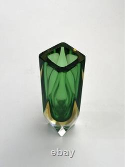 Vintage Murano Glass Vase Green & Yellow Mid-century Italy Collectible
