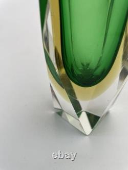 Vintage Murano Glass Vase Green & Yellow Mid-century Italy Collectible