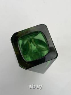 Vintage Murano Glass Vase Green & Yellow Mid-century Italy Collectible