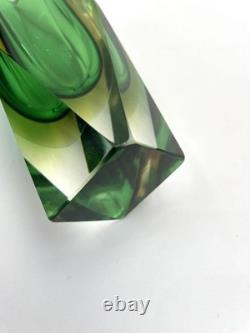 Vintage Murano Glass Vase Green & Yellow Mid-century Italy Collectible