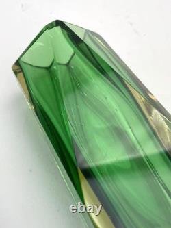 Vintage Murano Glass Vase Green & Yellow Mid-century Italy Collectible