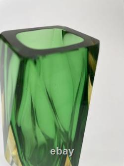 Vintage Murano Glass Vase Green & Yellow Mid-century Italy Collectible