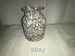 Vintage Murano Glass Vase Millefiori by golden crown E&R Italy 7 Tall 41/4wide