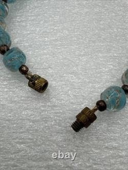 Vintage Murano Glass Venetian Beaded Necklace 15-1/4 Turquoise Gold Glitter