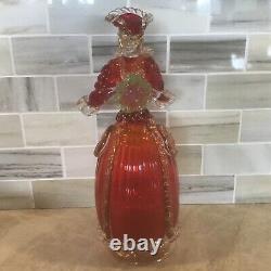 Vintage Murano Glass Venetian Lady holding Flower Red Dress Aventurine FORMIA