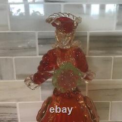 Vintage Murano Glass Venetian Lady holding Flower Red Dress Aventurine FORMIA