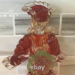 Vintage Murano Glass Venetian Lady holding Flower Red Dress Aventurine FORMIA