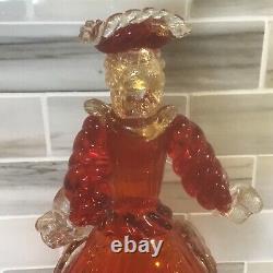 Vintage Murano Glass Venetian Lady holding Flower Red Dress Aventurine FORMIA