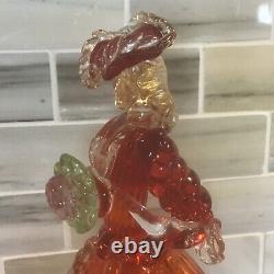 Vintage Murano Glass Venetian Lady holding Flower Red Dress Aventurine FORMIA