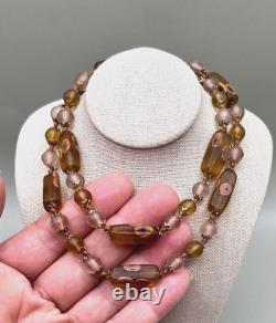 Vintage Murano Glass Venetian Lampwork amber colored Tube Beads Necklace 24 lon