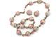 Vintage Murano Glass Wedding Cake Bead Necklace & Earrings Set Blue Pink Gold