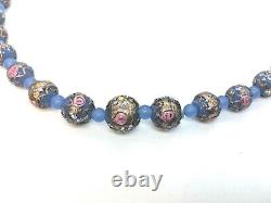 Vintage Murano Glass Wedding Cake Gold Purple Pink Graduated Bead Necklace