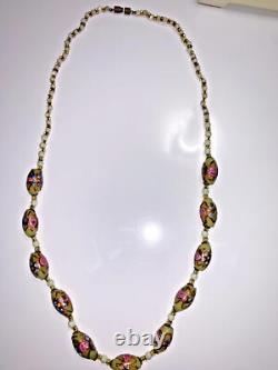 Vintage Murano Glass Wedding Cake Necklace Pink & Cream Roses Hand-painted Bead
