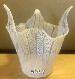 Vintage Murano Glass White Latticino Handkerchief Vase 5 H Mid Century Modern