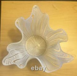 Vintage Murano Glass White Latticino Handkerchief Vase 5 H Mid Century Modern