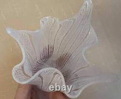 Vintage Murano Glass White Latticino Handkerchief Vase 5 H Mid Century Modern