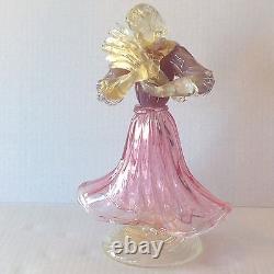 Vintage Murano Glass Woman holding Hay with Pink Dress Aventurine and Label