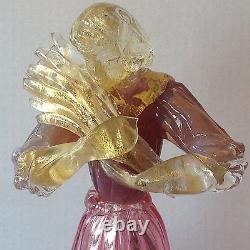 Vintage Murano Glass Woman holding Hay with Pink Dress Aventurine and Label