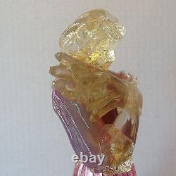 Vintage Murano Glass Woman holding Hay with Pink Dress Aventurine and Label