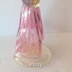 Vintage Murano Glass Woman holding Hay with Pink Dress Aventurine and Label