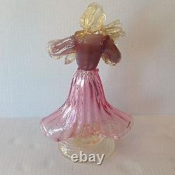 Vintage Murano Glass Woman holding Hay with Pink Dress Aventurine and Label