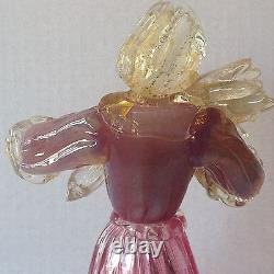 Vintage Murano Glass Woman holding Hay with Pink Dress Aventurine and Label