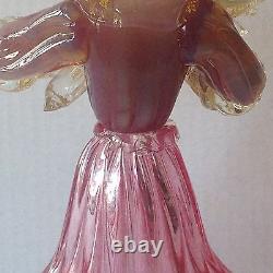 Vintage Murano Glass Woman holding Hay with Pink Dress Aventurine and Label