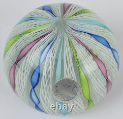 Vintage Murano Glass Zanfrico Latticino Ribbon Swirl Paperweight Mint