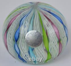 Vintage Murano Glass Zanfrico Latticino Ribbon Swirl Paperweight Mint