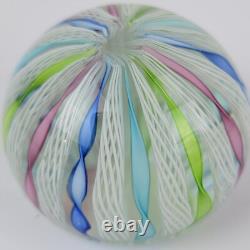 Vintage Murano Glass Zanfrico Latticino Ribbon Swirl Paperweight Mint
